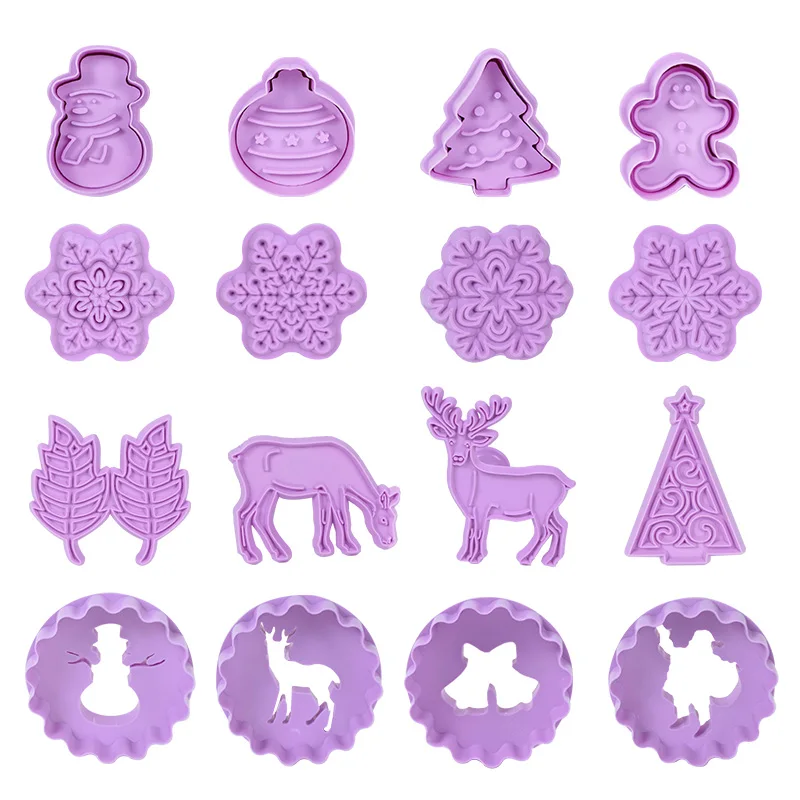 

4pcs Christmas Cookie Plunger Cutters Fondant Cake Mold Biscuit Sugarcraft Pastry Cake Decorating Tools Snowflake Baking Moulds