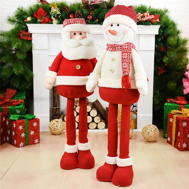 

2022 New Home Decor Extendable Leg Snowman Santa Claus Plush Toys Children's Christmas Gifts Christmas Tree Ornaments Navidad
