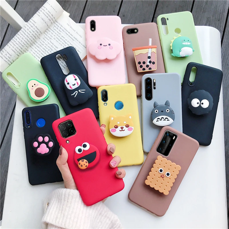3d silicone cartoon phone holder case for huawei p40 pro p30 p20 lite pro p50 p8 p9 p10 lite plus 2017 2016 cute stand covers free global shipping