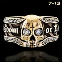 retro gold color fashion men ring freedom or death mens hip hop punk gothic skull ring party jewelry gift