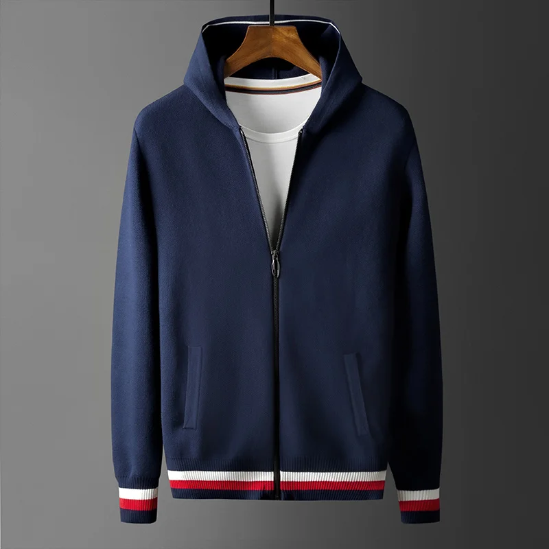 Свитер мужской трикотажный с капюшоном облегающий на молнии до 4XL осень | Мужская