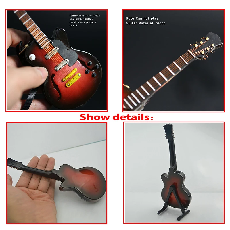 

1/6 Scale Action Figures Dollhouse Accessories Instrument Wooden Classic Folk Electric Miniature Musical Guitar Handmade Model