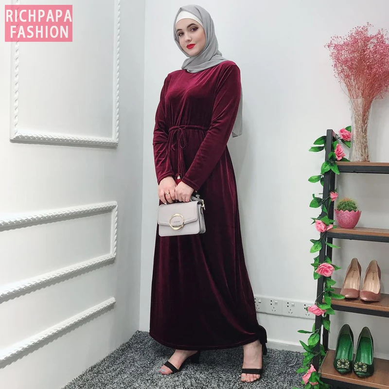 Бархатная Абая Женская кафтан халат Дубай мусульманский хиджаб платье Турция
