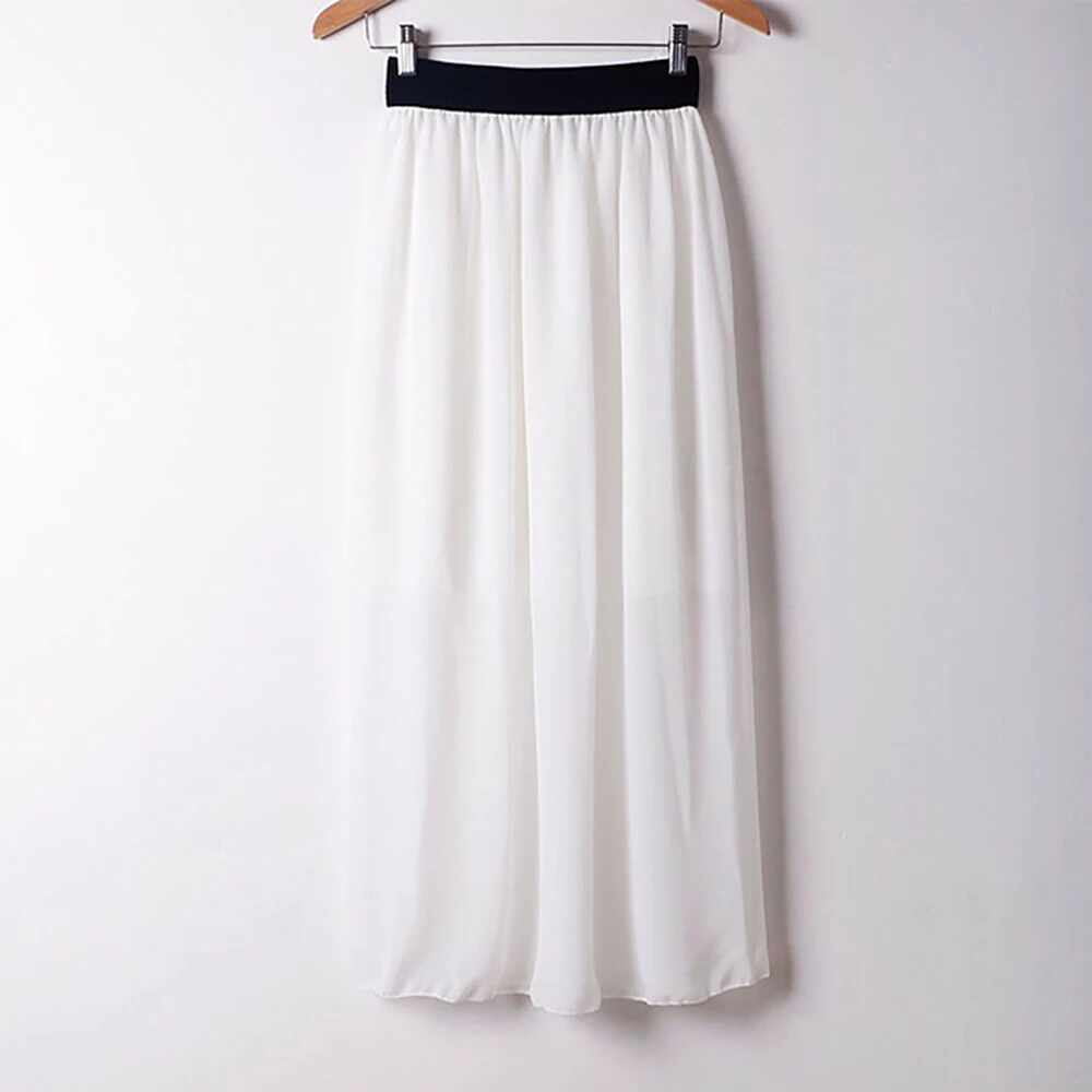 

Beach Skirt Long Dress Retro Casual Vintage Womens Double Layer Chiffon