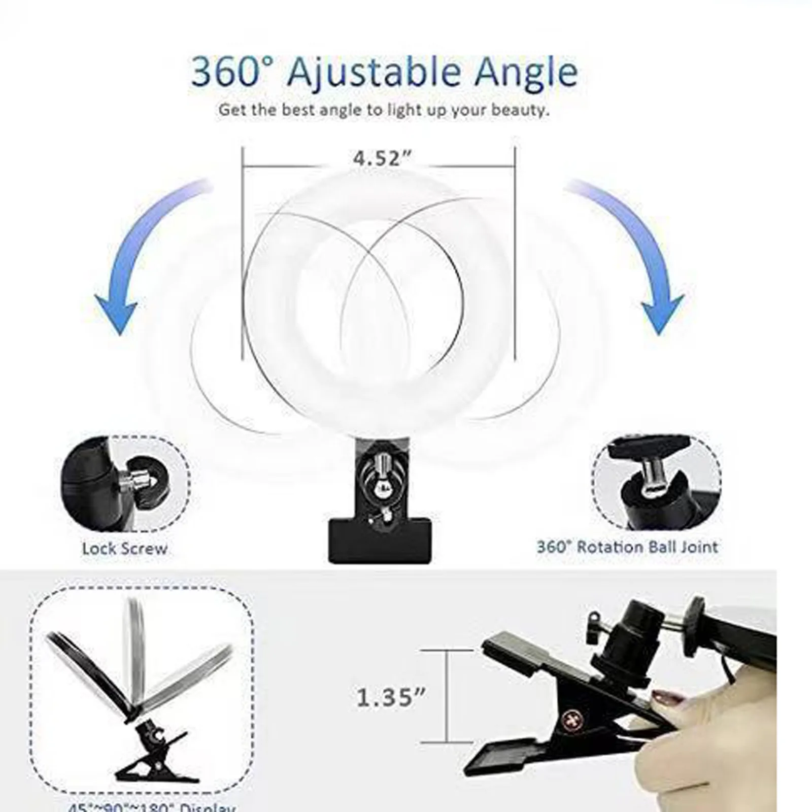 

Selfie Ring Light For Laptop Computer Desktop Youtube, Ring Lamp Video Conference Lighting Kit With Tripod Phone Holder Clip On