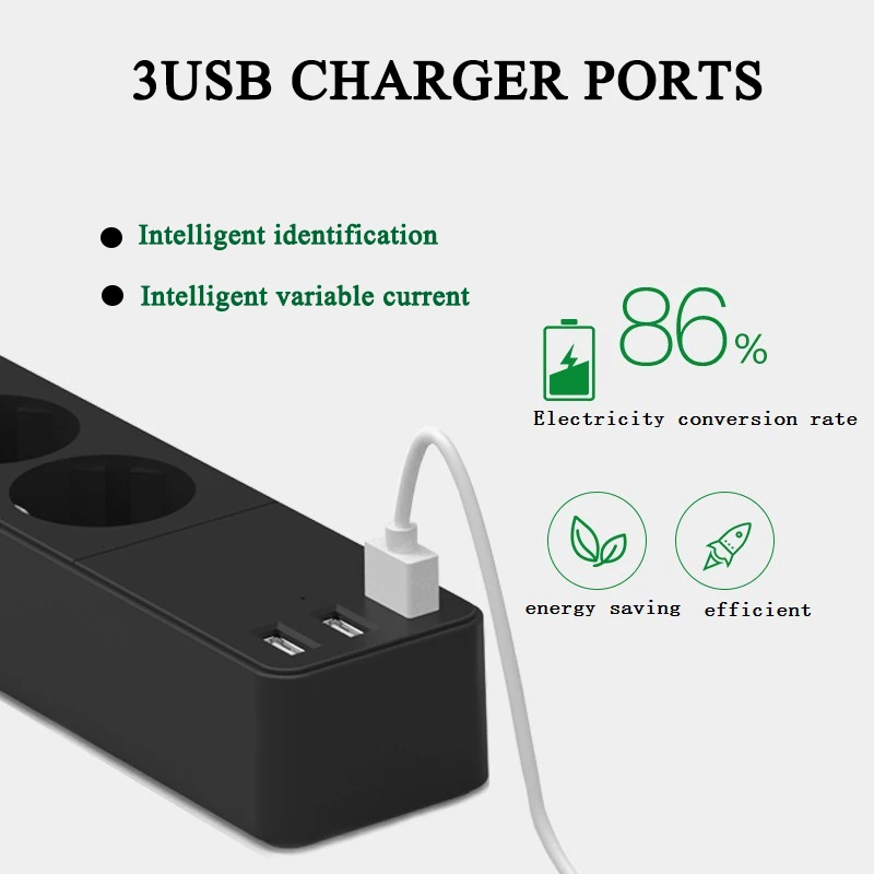 ЕС розетки Штекерный разъем USB Мощность полосы 4AC 3USB Зарядное устройство Порты