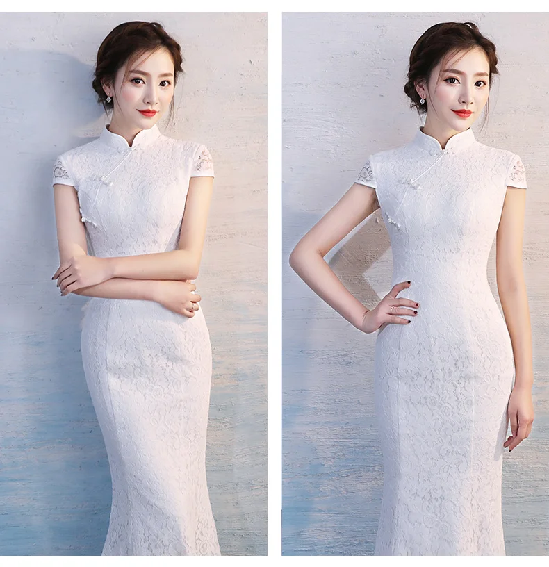 Кружевное изысканное платье-Ципао с белыми цветами винтажное платье на