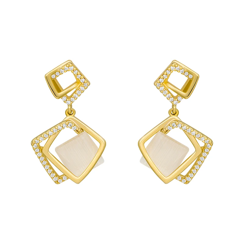

Unusual Earrings Geometric Elements Laminated Block Opal Earrings Luxury Crystal Jewelry Elegant Female Earrings Party Jewelry