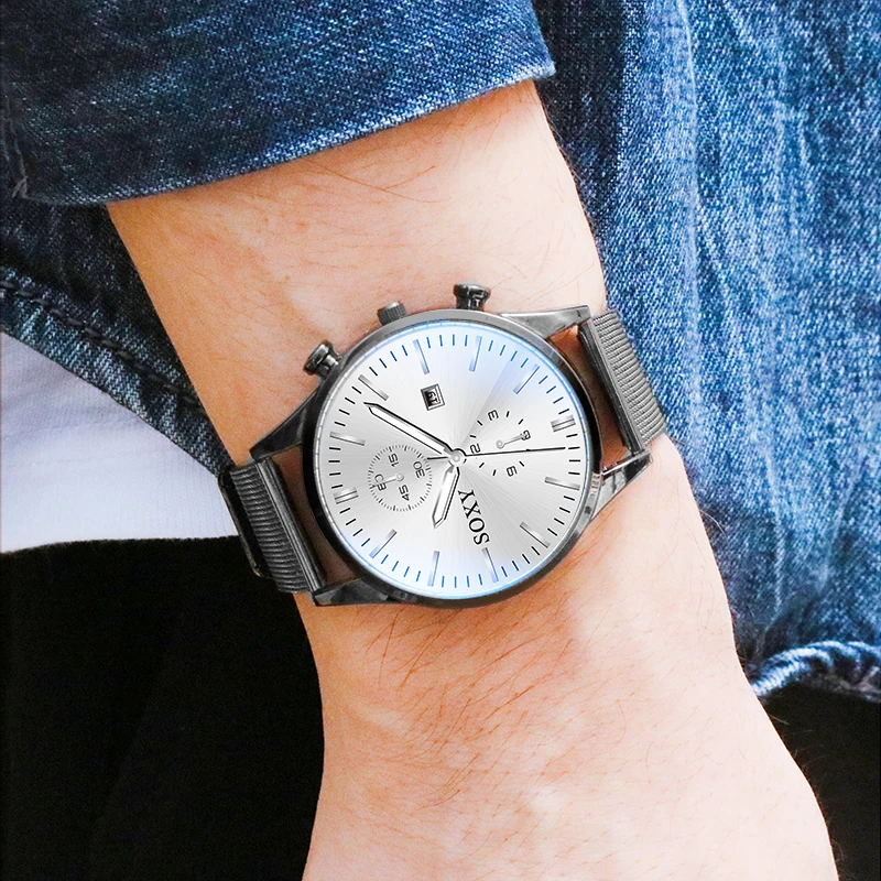 Часы SOXY мужские модные сетчатые стальные кварцевые | Наручные часы