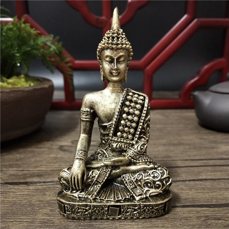 Bronze Color Thailand Buddha Statues Sculpture Feng Shui Home Decoration Resin Crafts Meditation Buddha Figurines Ornaments