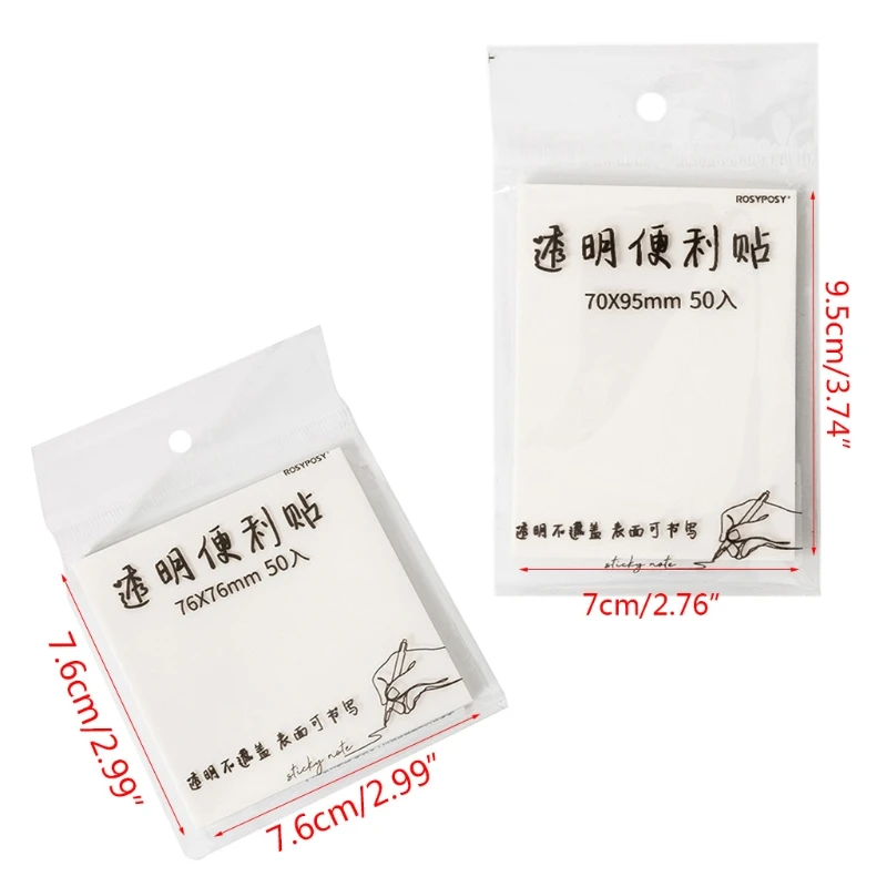 

A5KA 50 Sheets Transparent Sticky Notes Pad Strong Self-Stick Notes Pads Waterproof Memo Pads School Stationery Supplies