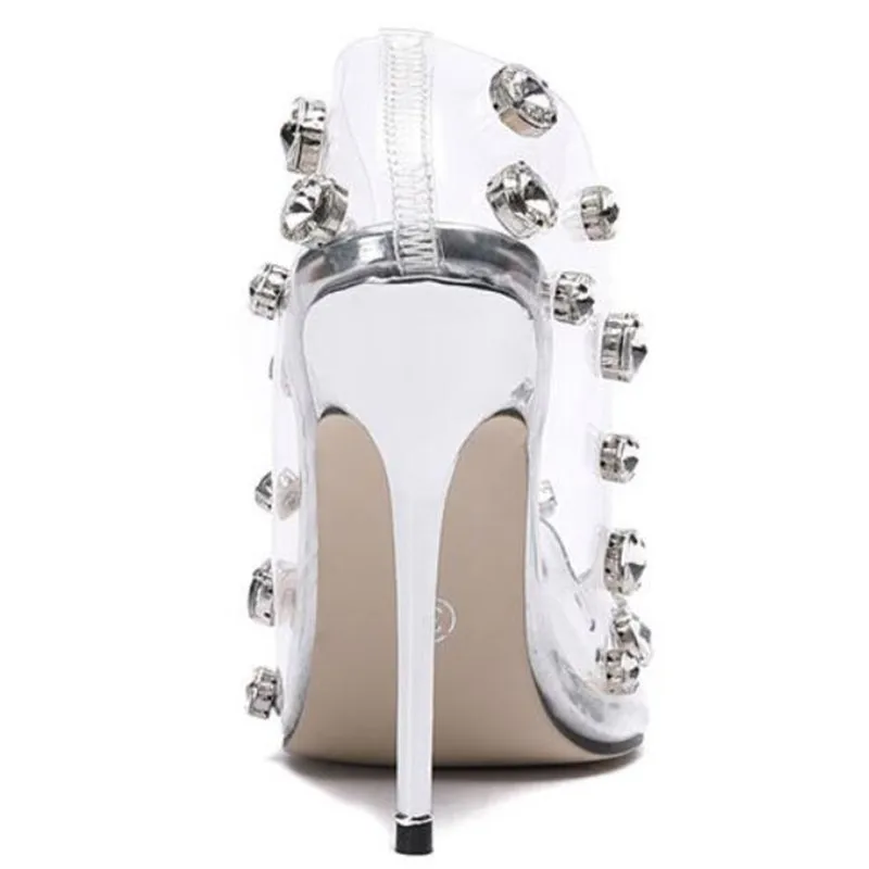 

2021 new ladies pointed transparent rivet sandals super sexy women's shoes high quality 12 cm high heels size 4-10 11 BBZAI