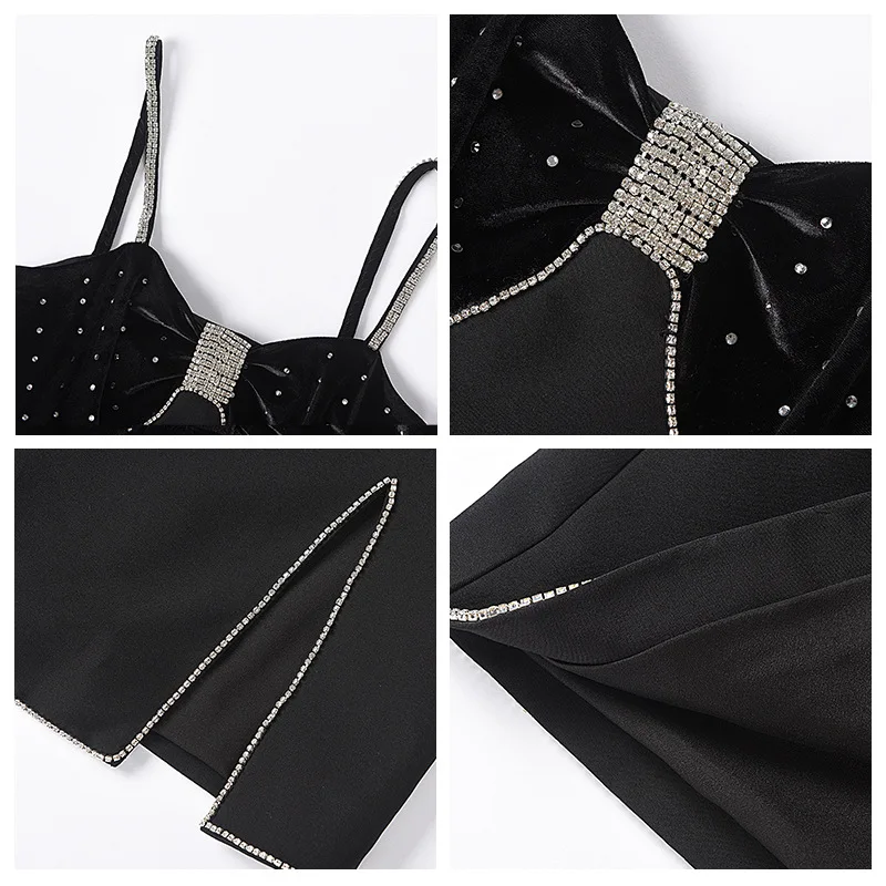 

Miu Hot Girl Suspender Dress Black Dress Female Summer 2021 Handmade Diamond Little Black Dress