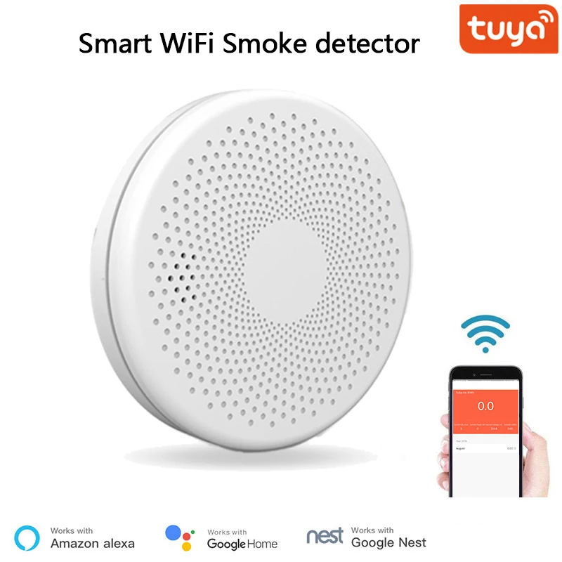 

Smart WiFi Smoke Detector Fire Alarm Sensor Smart Home Security Protection Work With Tuya Smartlife APP For Alexa Google Home