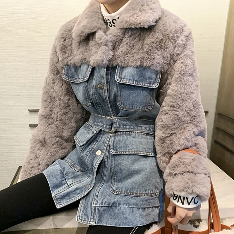 Женская джинсовая облегающая куртка с искусственным мехом на зиму и осень Теплая