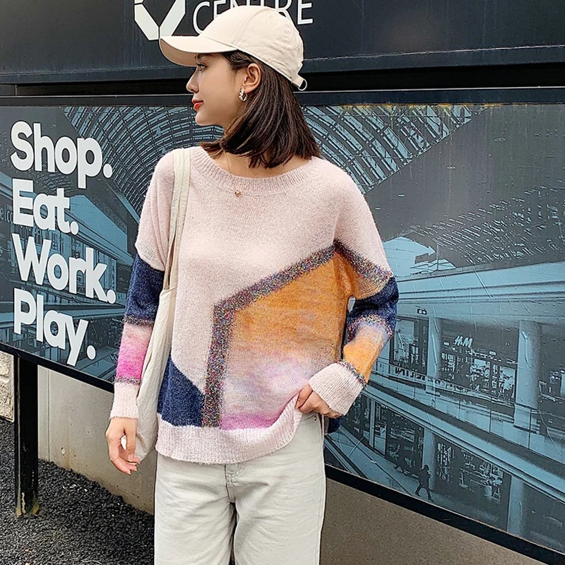 Новинка 2019 блестящий вязаный женский свитер с блестками длинный рукав &quotлетучая