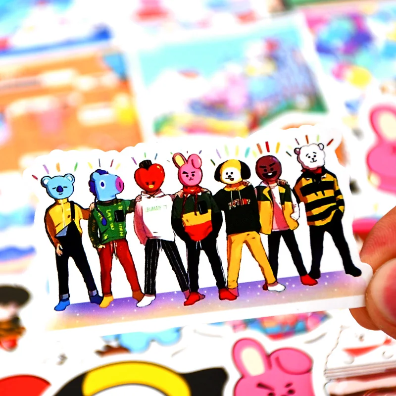 100 PCS PVC BTS cartoon stickers waterproof motorcycle cars do not repeat stick box graffiti stickers BT21 stickers