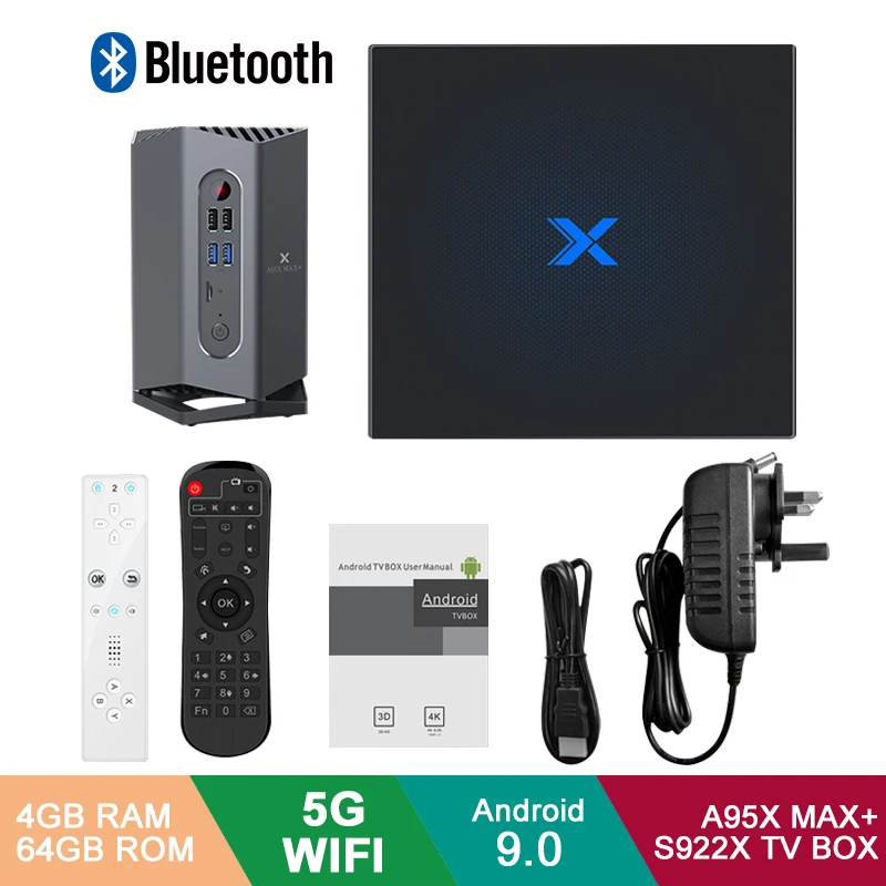 A95X Max Plus Android 9,0 Smart tv Box Amlogic S922X 4 Гб ОЗУ 64 Гб ПЗУ 5G wifi BT 4,2 приставка с сенсором/bluetooth геймпадом