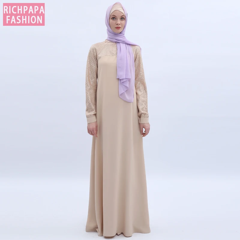 Шифоновые блестки Abaya Дубай мусульманский хиджаб платье кафтан Abayas женская