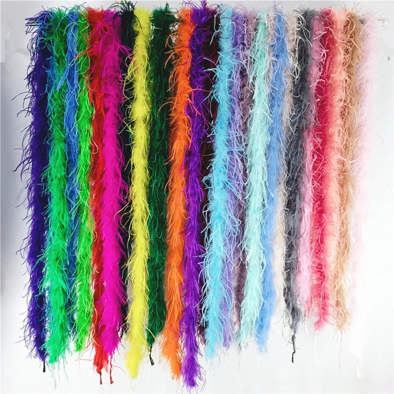 

2Meter Colorful Ostrich Feather Boa Trim White Ostrich Feathers for Clothes Fringe Sewing Crafts Plumes Wedding Party Decoration