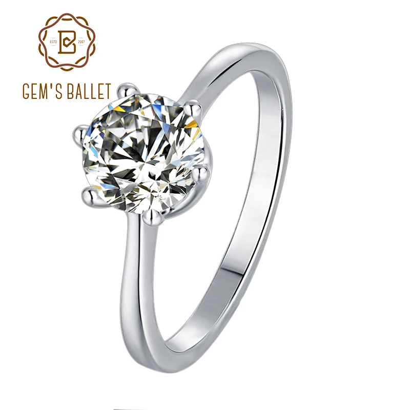 

GEM'S BALLET 925 Sterling Silver Women's Promise Diamond Ring 1Ct Moissanite Ring 6 Prong Solitaire Engagement Ring Fine Jewelry