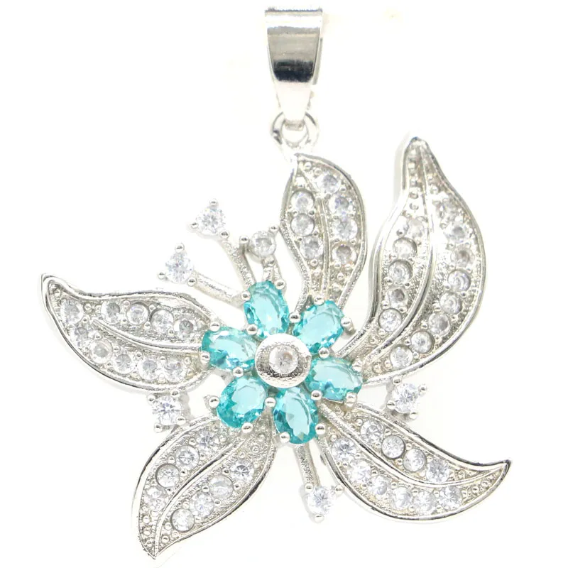 Яркий серебряный кулон 34x30 мм в форме цветка аквамарин родолит гранат циркон для