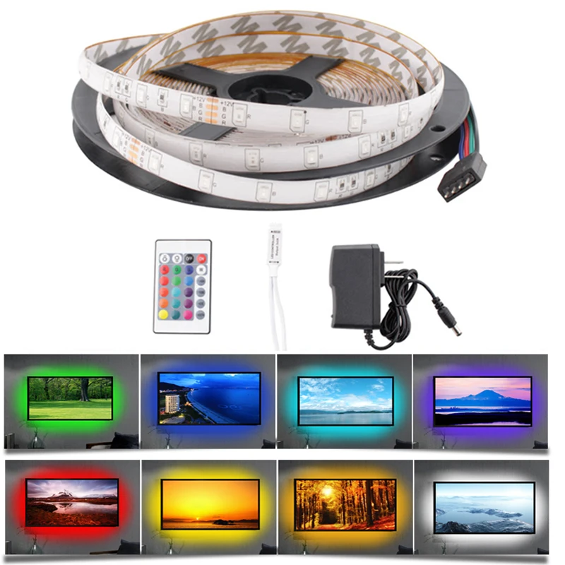 Светодиодные ленты RGB SMD 2835 5 м 60LED/м Водонепроницаемый DC Мощность адаптер 12В 1A со