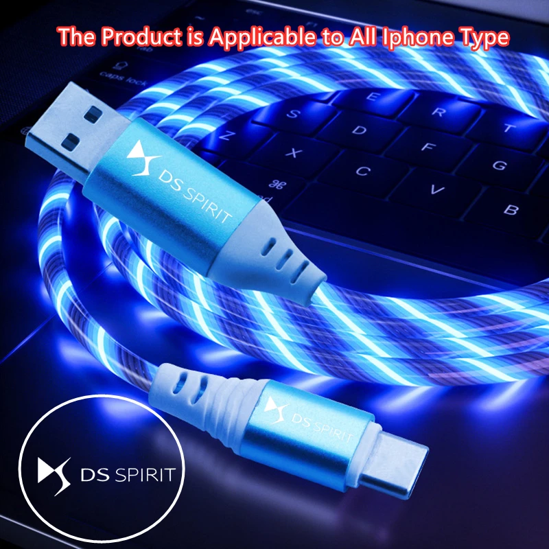 

IPhone X XR XS 11 12 Pro Max 8 7 Plus Flow Luminous Lighting cable For DS SPIRIT DS3 DS4 DS4S DS5 DS 5LS DS6 DS7 WILD RUBIS