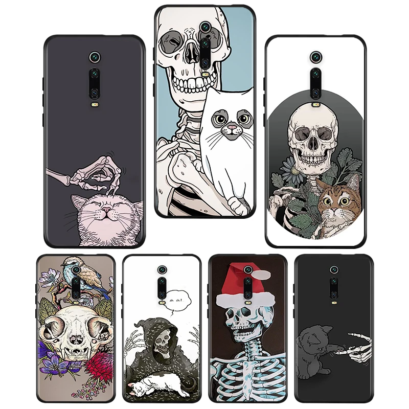 

Skull Cat Skeleton Dog For Xiaomi Redmi K40 Gaming K30i K30T K30S K30 Ultra K20 10 10X Pro 5G Black Phone Case Funda Capa