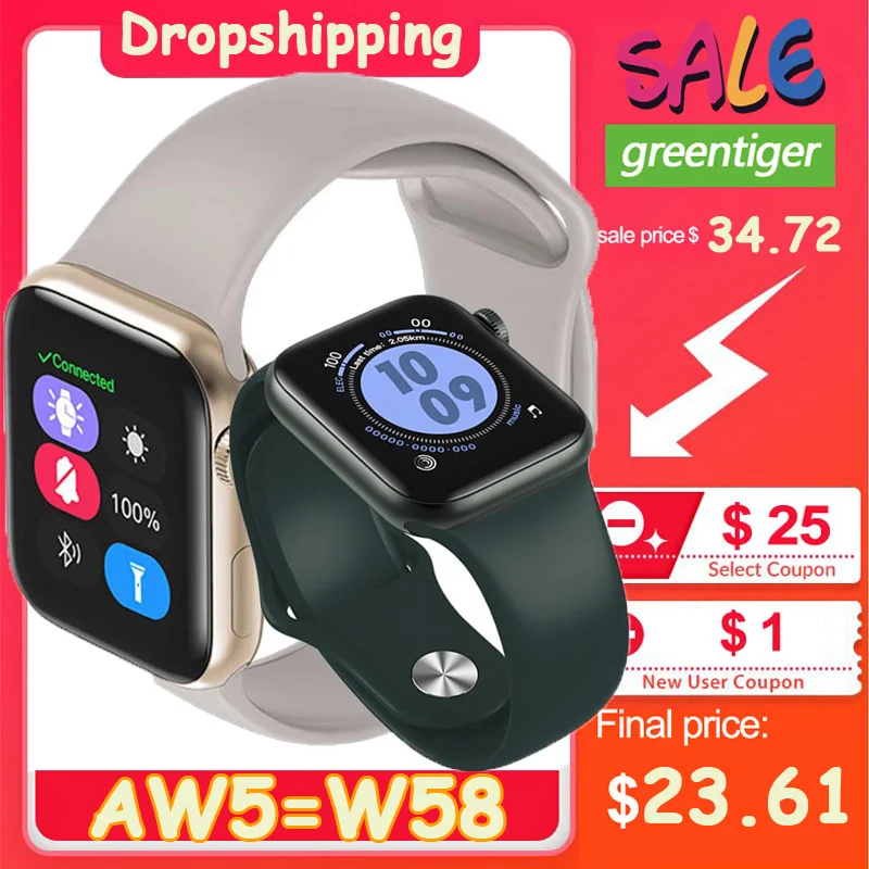 Greentiger AW5 Смарт-часы Для мужчин 38/40 мм Series 5 часы всегда на Дисплей монитор сердечного ритма напоминание W58 Smartwatch VS iwo 12