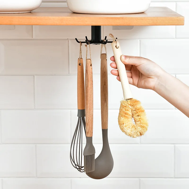 

1Pcs 360 Degrees Rotated Kitchen Hooks 6 Hooks Traceless Adhesion Multi Purpose Storage Rack Rotatable Cabinet Organizer