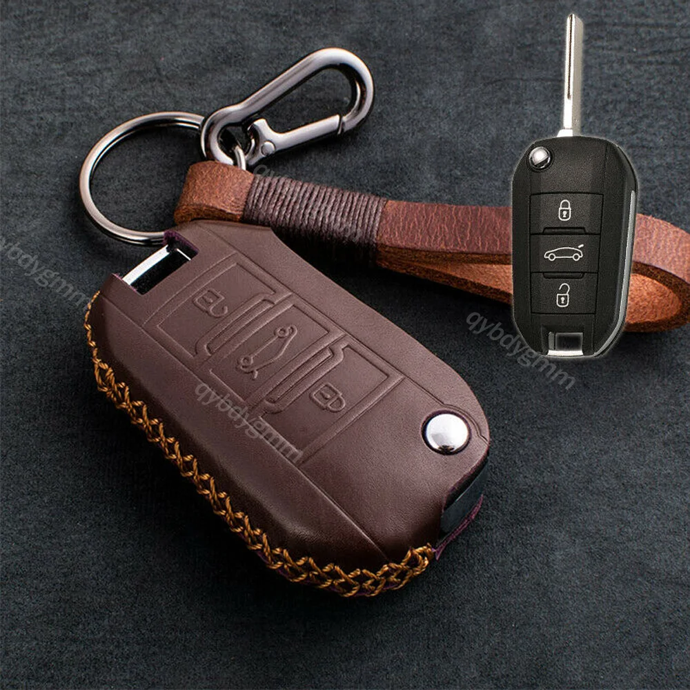 

Leather Flip Remote Start Car Key Case Cover Fob Protector Holder Auto Accessories Keychain For Vauxhall Opel Peugeot Citroen