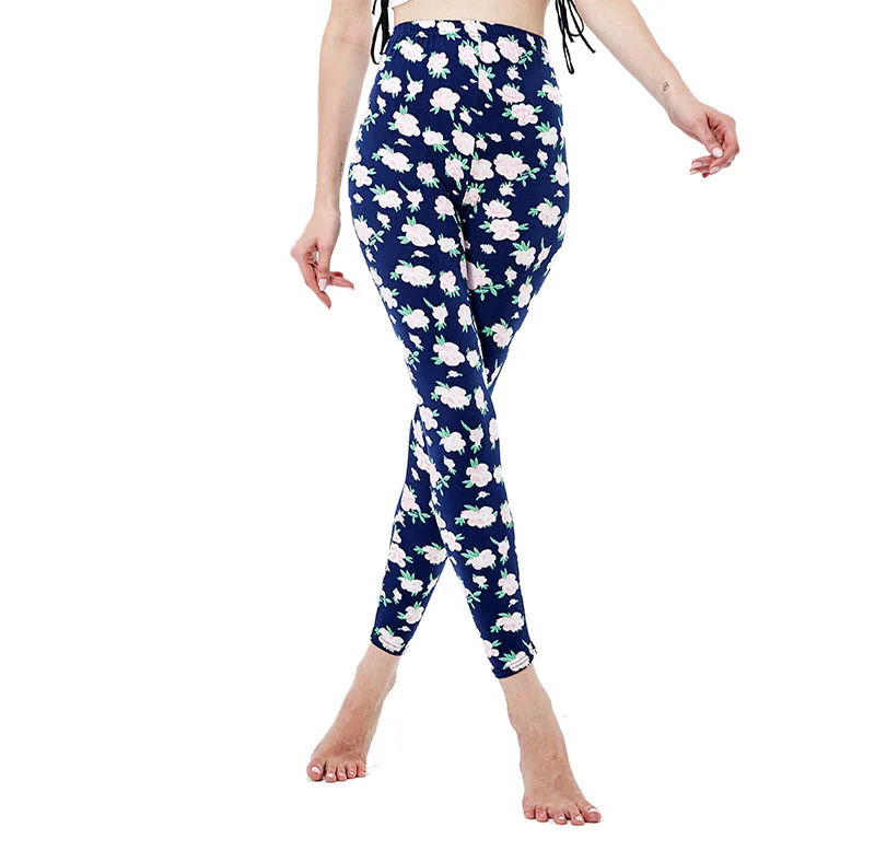 

Europe and America popular small flower milk silk Print Leggings simple style spring and autumn elastic pants women Yoga Pants