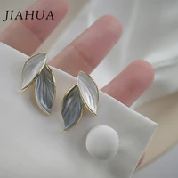 1 pair trendy 925 silver needle alloy leaf shape stud earrings for women girls geometry jewelry accessories party gifts