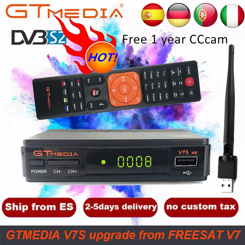 GTMedia V7S HD спутниковый ресивер DVB-S2 V7S HD Full 1080P+ USB Wi-Fi+ 1 год C линии обновления Freesat V7 HD рецептор Sat tv Box