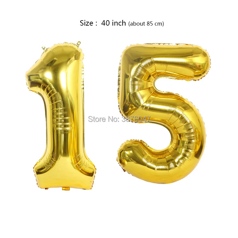 

40 pulgadas 10 11 12 13 14 15 globo de plata de oro rosa 10th 11th 12th 13th 14th 15th decoraciones para fiesta de c