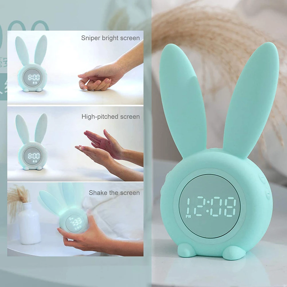 LED Intelligent Digital Table Clock Cute Rabbit Alarm Bedside Bedroom Desk for Kids Night Light Multi Function Snooze Time | Дом и сад