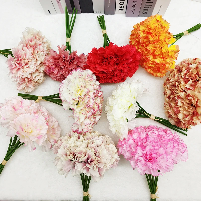 

1pcs 6 Heads Artificial Flowers Fake Carnation Bouquet Hand Holding Silk Flower Photography Props Home Decoration Party Supplie