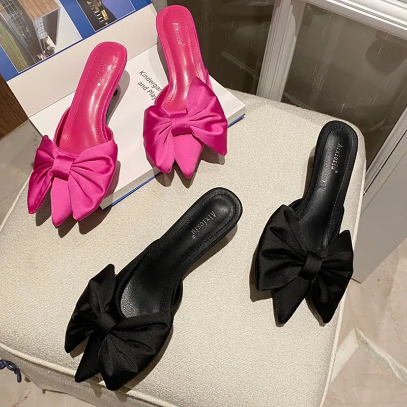 

Women Mules Slippers Low Heel Sandals Summer Slip On Slides Brand Butterfly Loafers Ladies Flip Flops Shoes Outdoor Slipper 2021