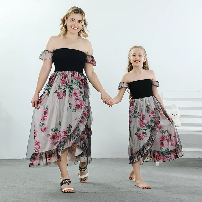 

2021 Mother Daughter Family Matching Outfits Clothes Summer Fashion Beach Dress Birthday Party Clothing Parent Child Outfits