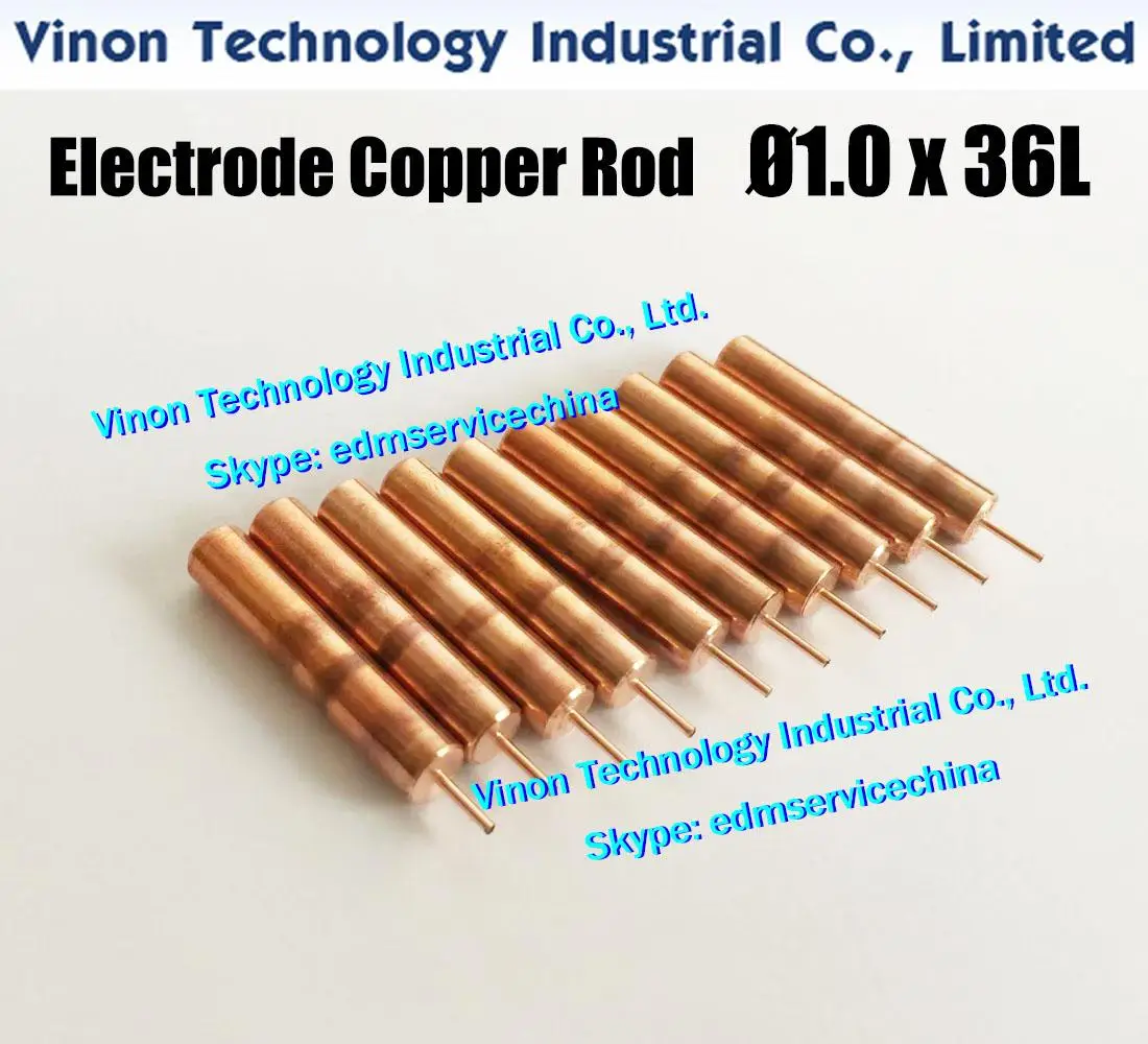 (10PCS PACK) EDM Electrode Copper Rod d=1.0mm, Shank D6.0mm, Shank 30Lmm, Overall length 36Lmm. Copper Rod for Electro-Discharge
