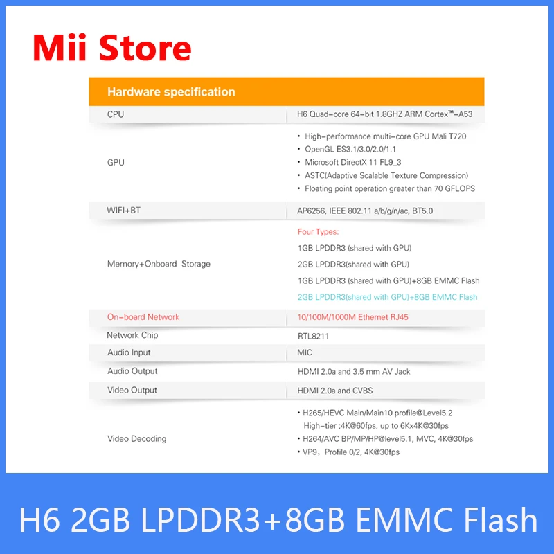 Мини-ПК Orange Pi 3 H6 2 Гб LPDDR3 + 8 EMMC флэш-памяти Gigabyte Ethernet-порт AP6256 Wi-Fi BT5.0 4хusb 0 поддержка
