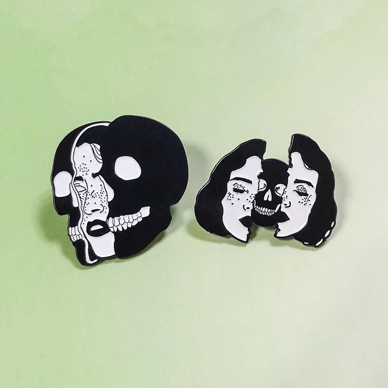 Женский череп лицо головоломка отворот булавка Пикассо скелет пары пазл панк