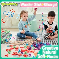 playstix children toys early childhood enlightenment space construction building blocks wooden stick soft connector kids toy