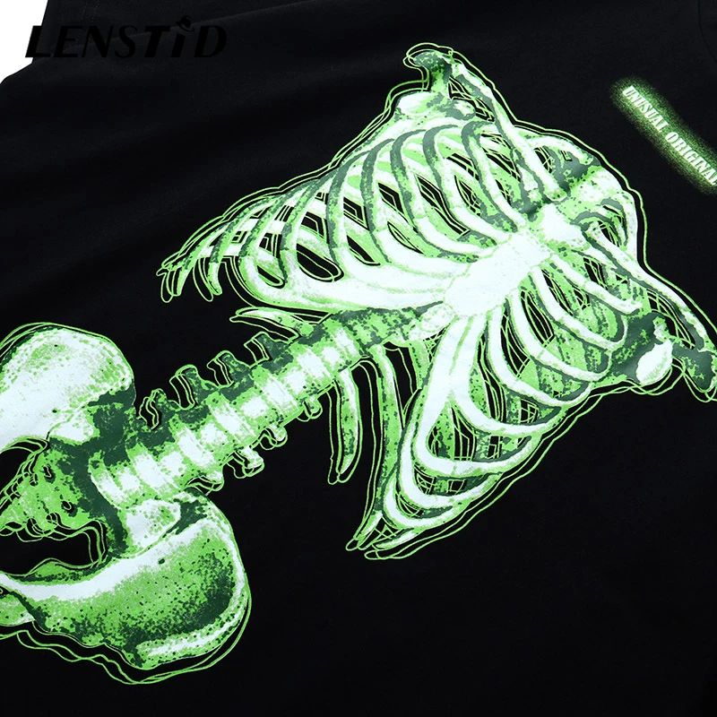 LENSTID Мужская Уличная зеленая жуткая Футболка с принтом скелета 2020 летние хип хоп