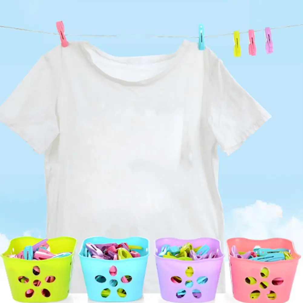 

30Pcs Windproof Clothes Underwear Socks Clothespin Drying Clips with Basket