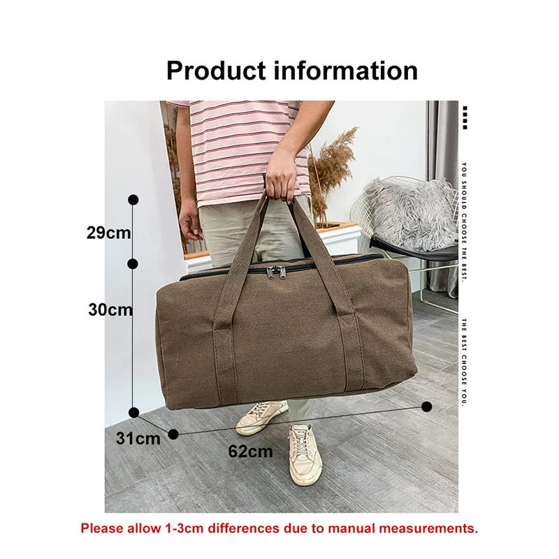60L Outdoor Travel Camping Bag Canvas Portable Messenger Men's Bag Shoulder Bag Duffel Bag Thickened Luggage Storage Bag X720D