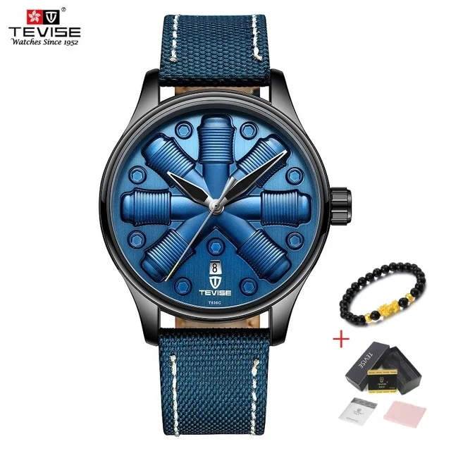 Blue Canvas Новые водонепроницаемые мужские часы TEVISE автоматические часы мужские водонепроницаемые Роскошные Синие механические часы мужские часы Reloj Hombre - Цвет: Blue Canvas