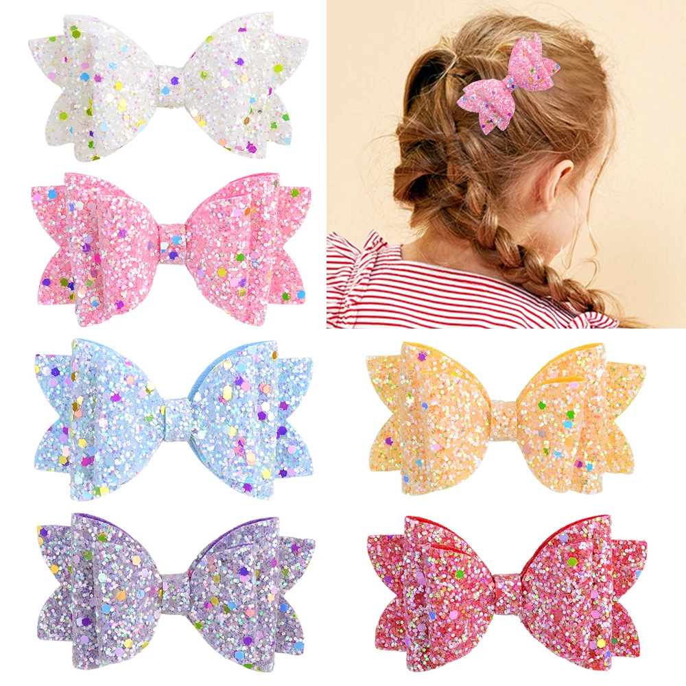 Новинка 3 4 дюйма однотонные блестящие банты для волос Сияющие заколки детей