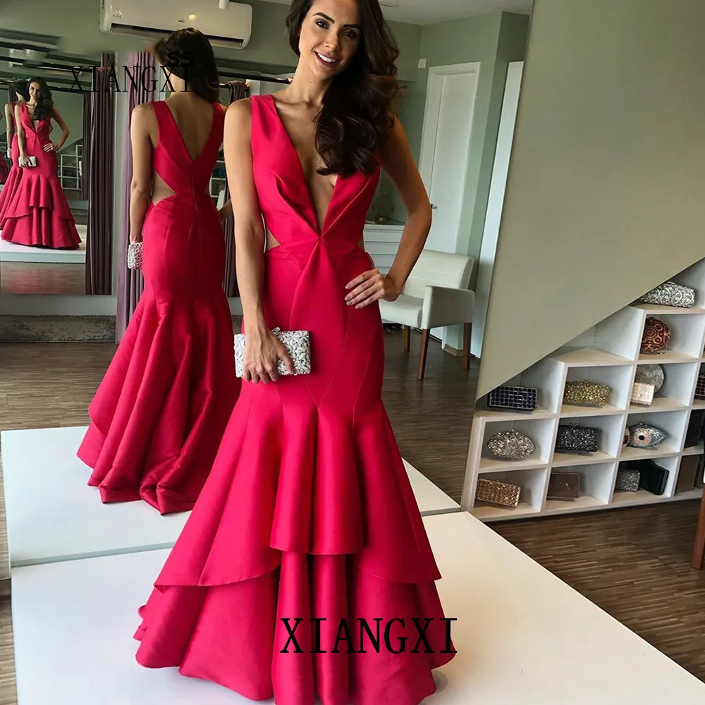 

Красные вечерние платья с длинным v-образным вырезом без рукавов Русалка вечернее платье очаровательное вечернее платье robe de soiree